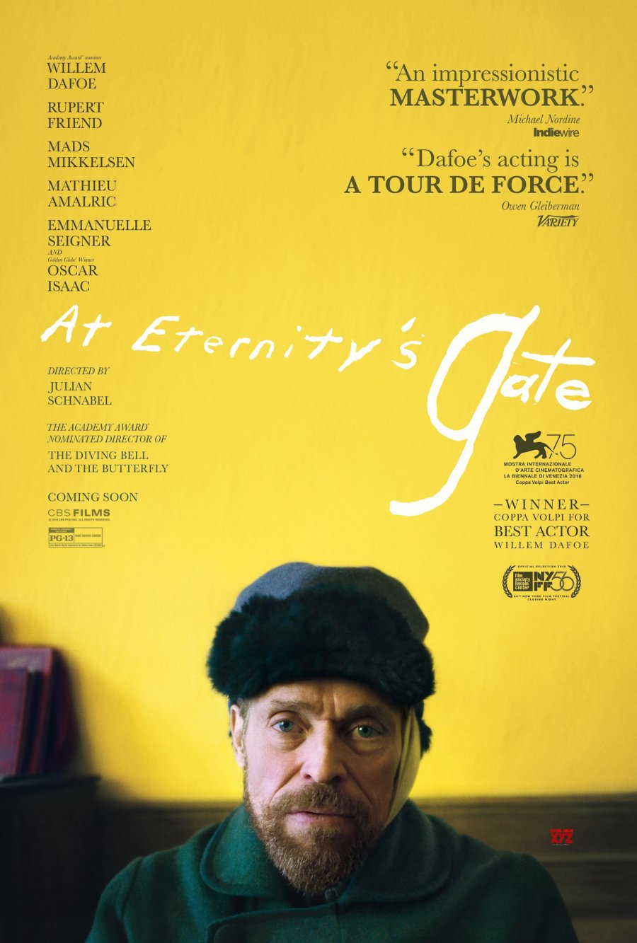 Poster amarillo de la película At Eternity's Gates sobre Van Gogh