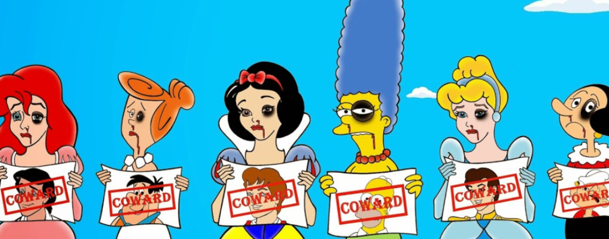 Coward Campaign satira violencia de género personajes