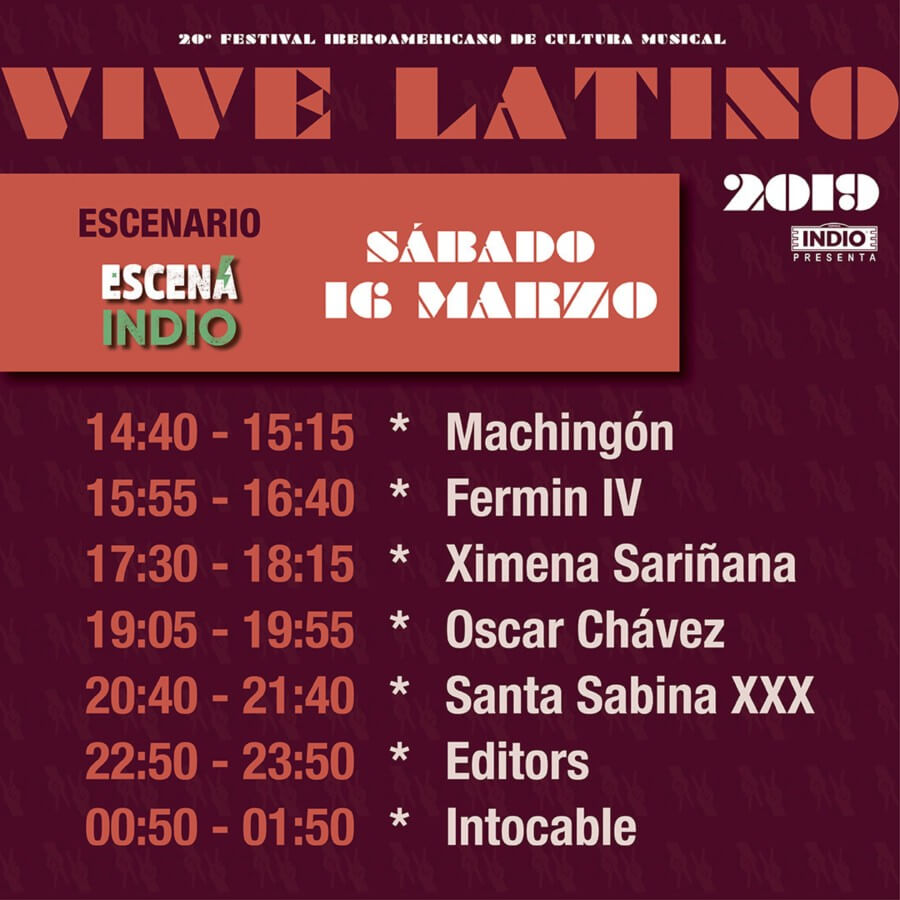 horarios del vive latino Sábado