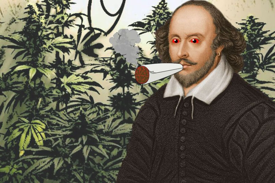 Ilustración de Shakespeare fumando marihuana