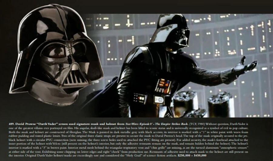 Máscara y casco de Darth Vader será subastados