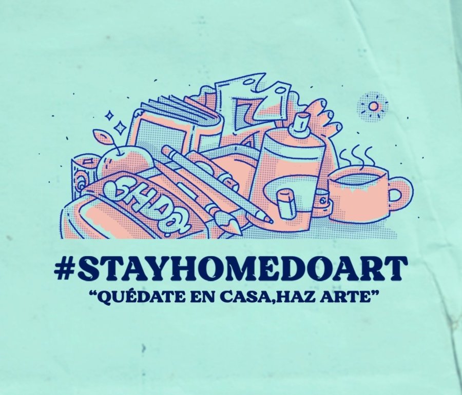 Flyer promocional del concurso de graffiti #STAYHOMEDOART