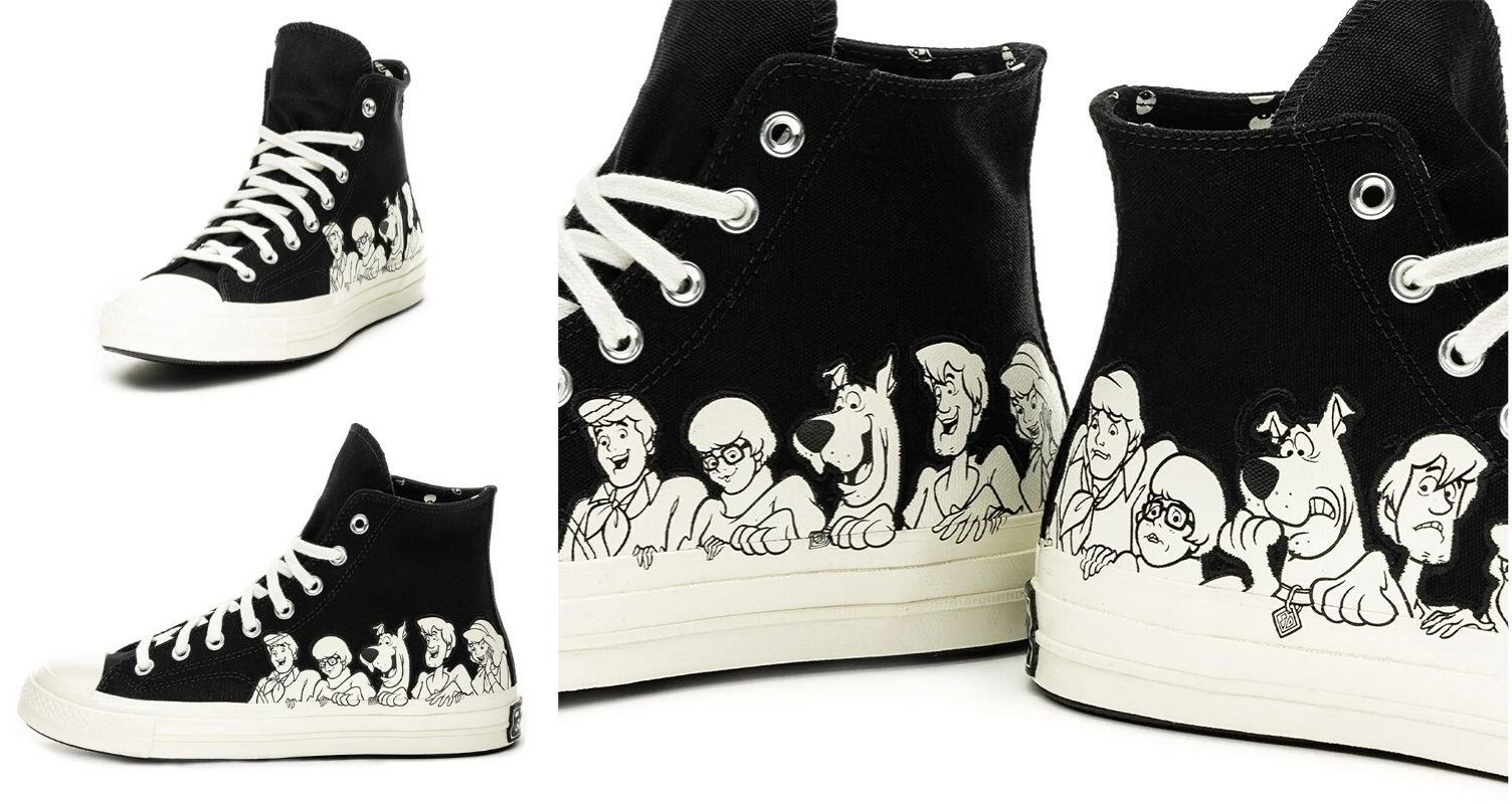 Converse negros de bota con estampado en blanco y negro de Scooby Doo y sus amigos