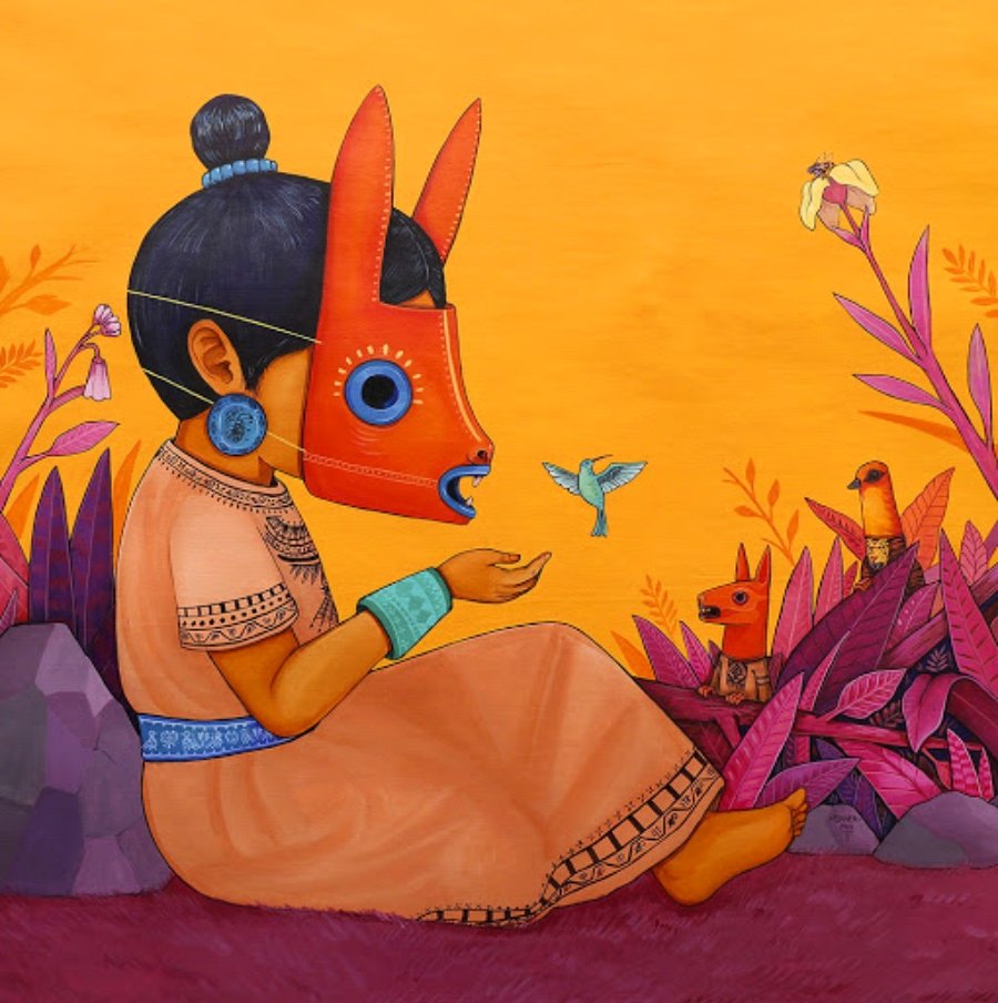 Las máscaras en la obra del artista evocan tradiciones mexicanas
