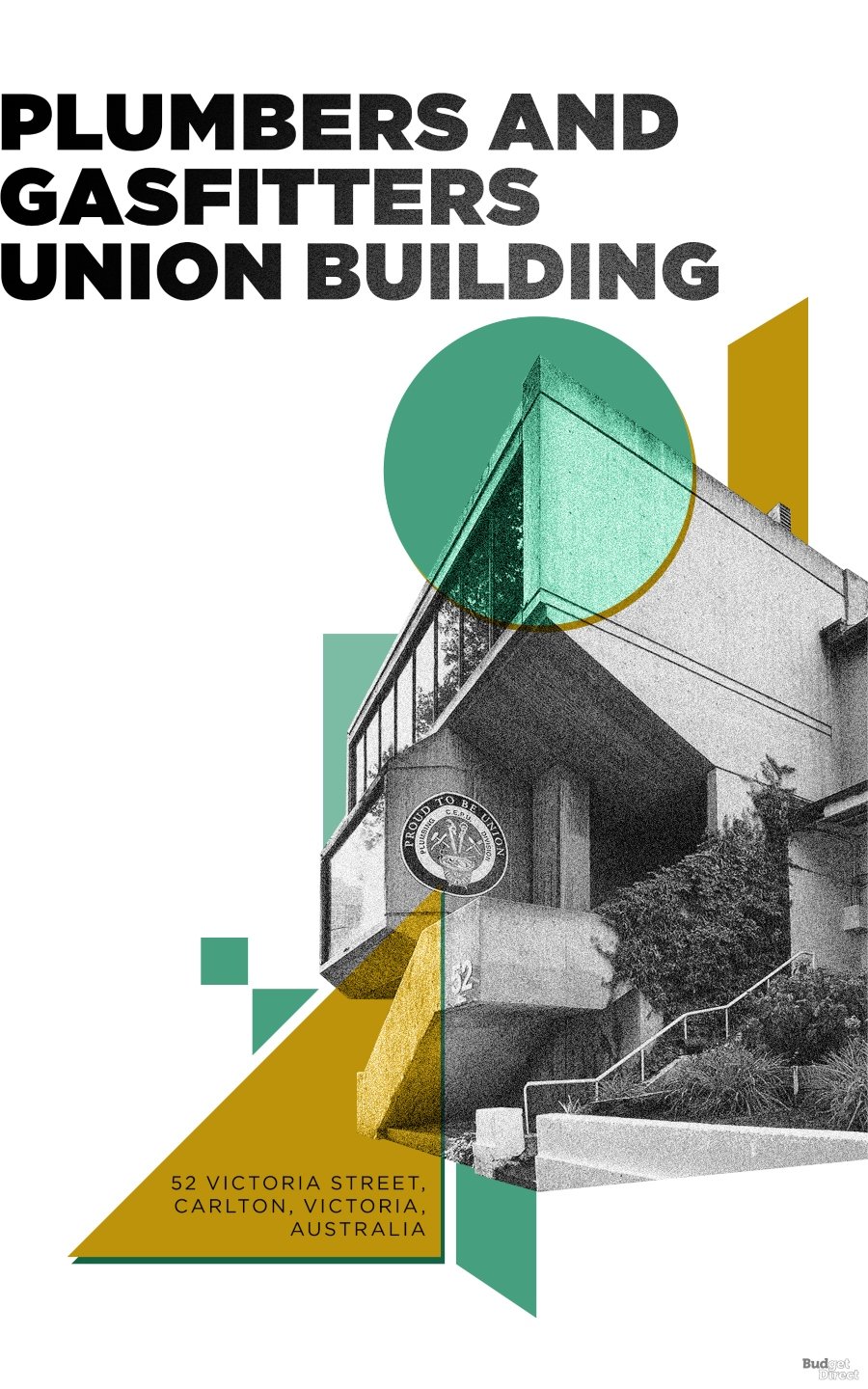 Poster con ilustración de edificio brutalista, parte del proyecto Brutal Beauty