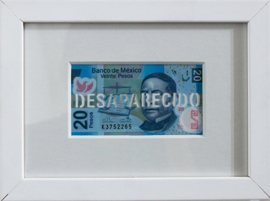 desaparecido billete de 20 pesos cortado a mano 6.60 x 12 cm $650.00 usd