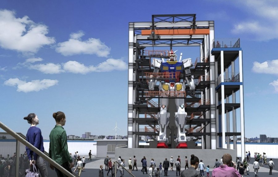 Aspecto del robot gigante de Gundam que se está construyendo en Japón