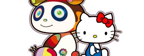 Takashi Murakami and Hello Kitty working on a project with Sanrio