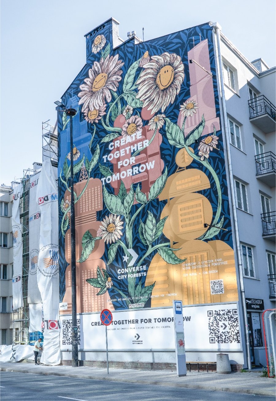 Mural en Varsovia de Dawid Ryski y Maciek Polak  con pintura ecológica 