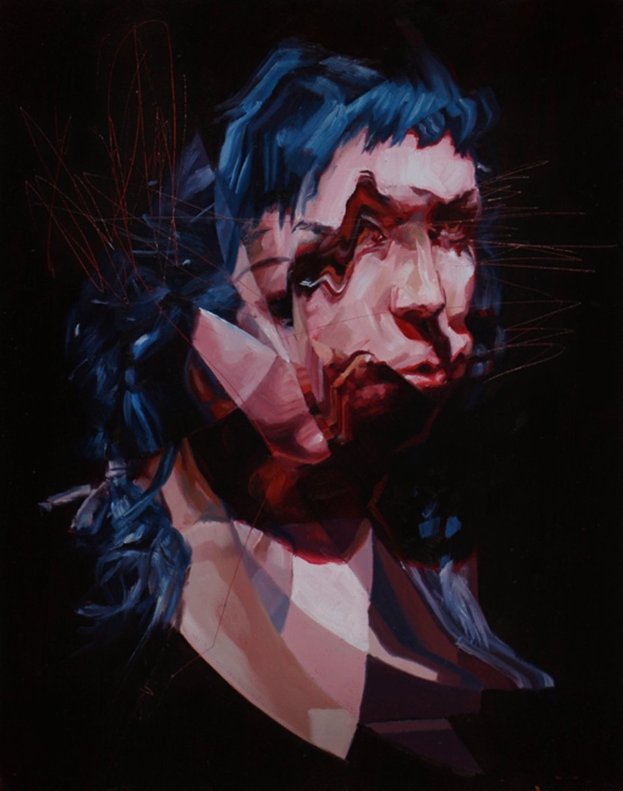 pintura de Drew Young de un retrato distorsionado
