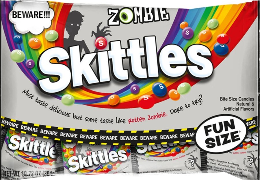 Aspecto de los Skittles Zombie, edición para Halloween de los caramelos