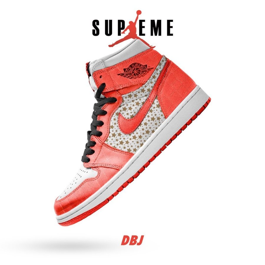Aspecto de las posibles zapatillas Jordan 1 de la supuesta colaboración de Supreme y Jordan