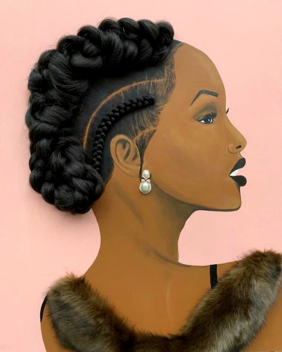 Pintura de mujer con cabello real