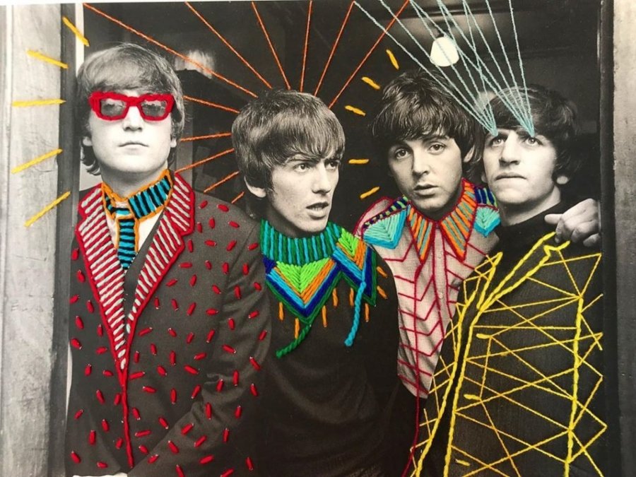 Retrato bordado de The Beatles por Victoria Villasana