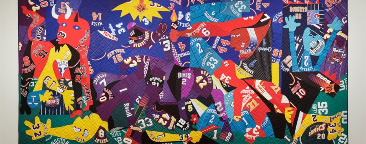 Guernica, 2016. Mixed media, including sport jerseys, 131 × 281 inches. Private Collection. Courtesy of the artist and Jack Shainman Gallery, New York.