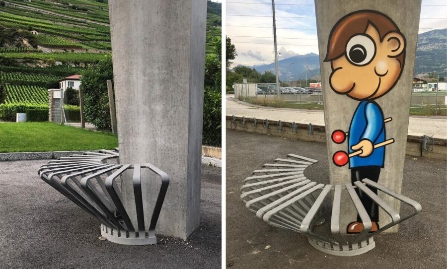 Street Art con objetos