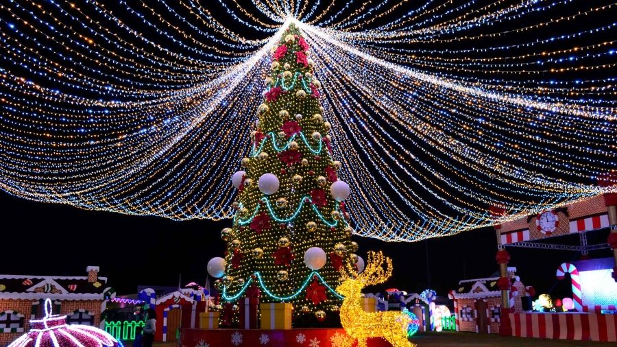 Árbol de navidad con luces en el Festival Ilusiones de Navidad